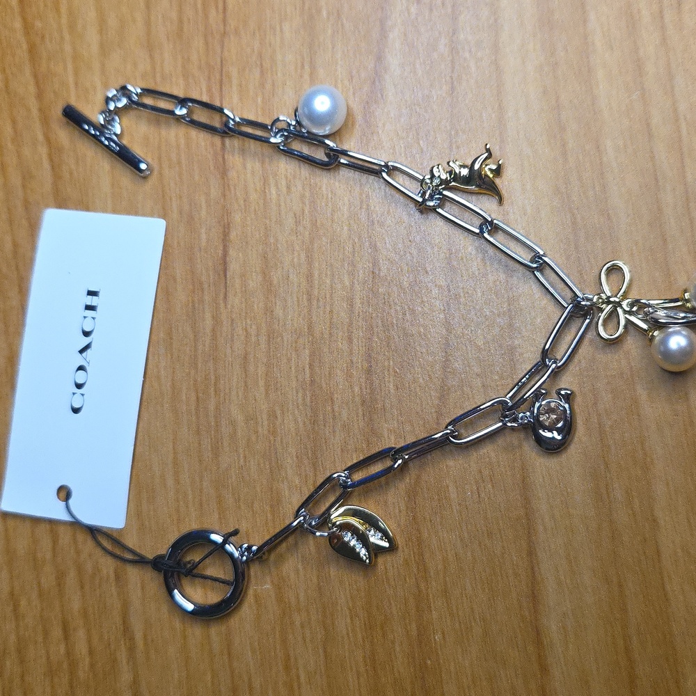 Coach Two-Tone Charm Necklace with Pearls - Picture 2 of 4